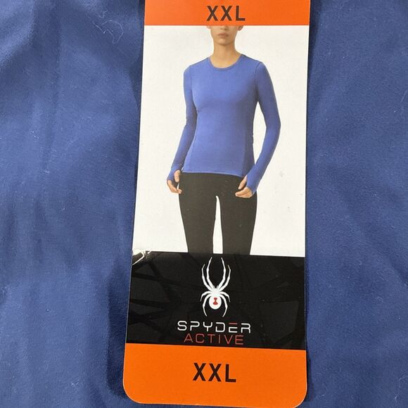 Spyder Tops - Spyder Active Women's Long Sleeve Zip Pocket Thumb Slit Stretch Top, Blue, XXL